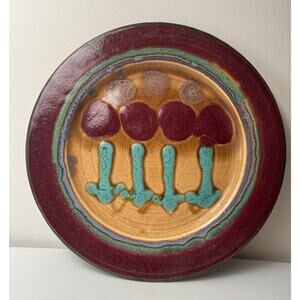 D. Lasser Ceramics Signed Yellow/Red Tulip Green Stems Pottery Large Platter 16”